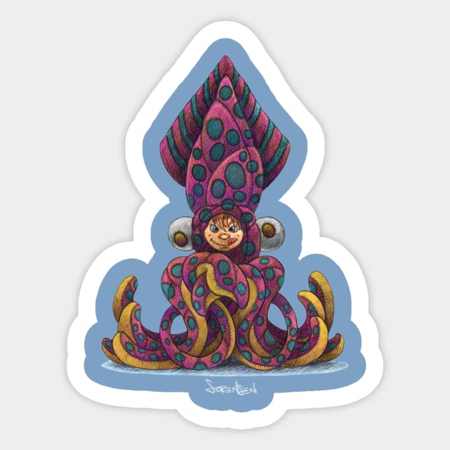 Kids in Costumes: Devious Squid Sticker by DanielSorensen